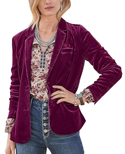 MINTLIMIT Women's Casual Velvet Blazer Notched Lapel Button Front Jacket