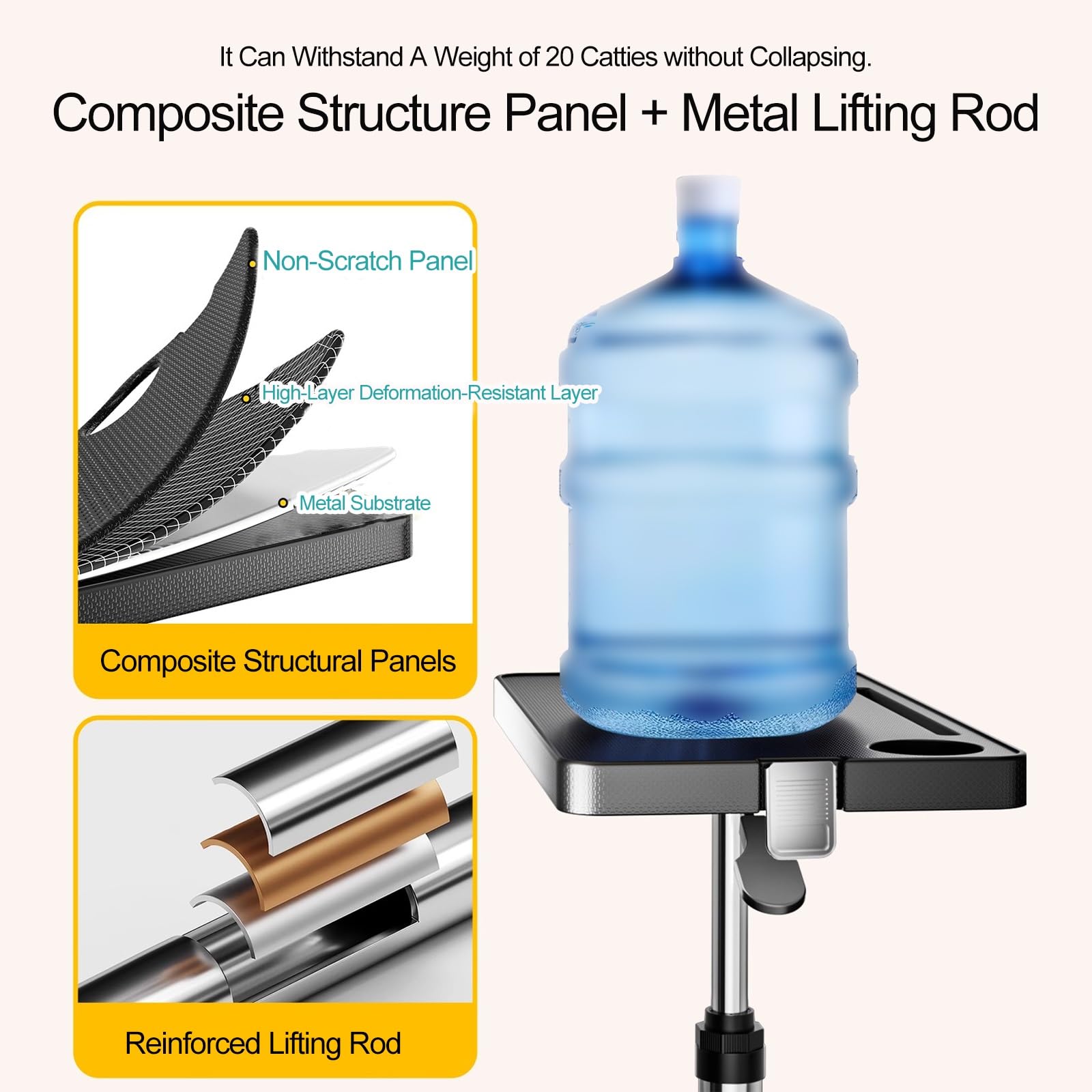 Portátil Mesa para Autocaravana Mesa Plegable con Rotación de 360° y Altura Ajustable Capacidad de Carga de 20kg de Acero para Caravanas