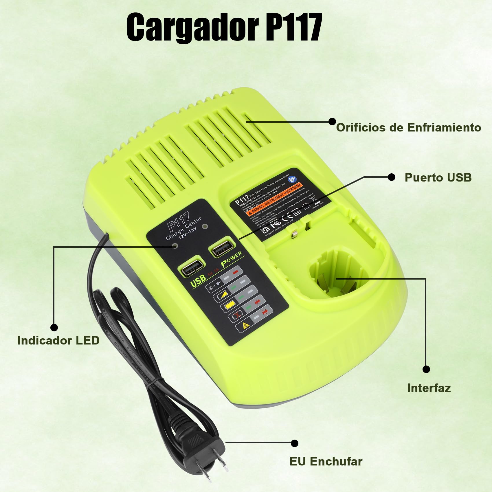 2X 5.5Ah P108 Batería + 3A 12V-18V P117 Cargador para Ryobi 18V | Batería de Repuesto para Ryobi 18V Batería 108 P107 P105 P100 P101 RB18L40 RB18L50 con Indicador LED