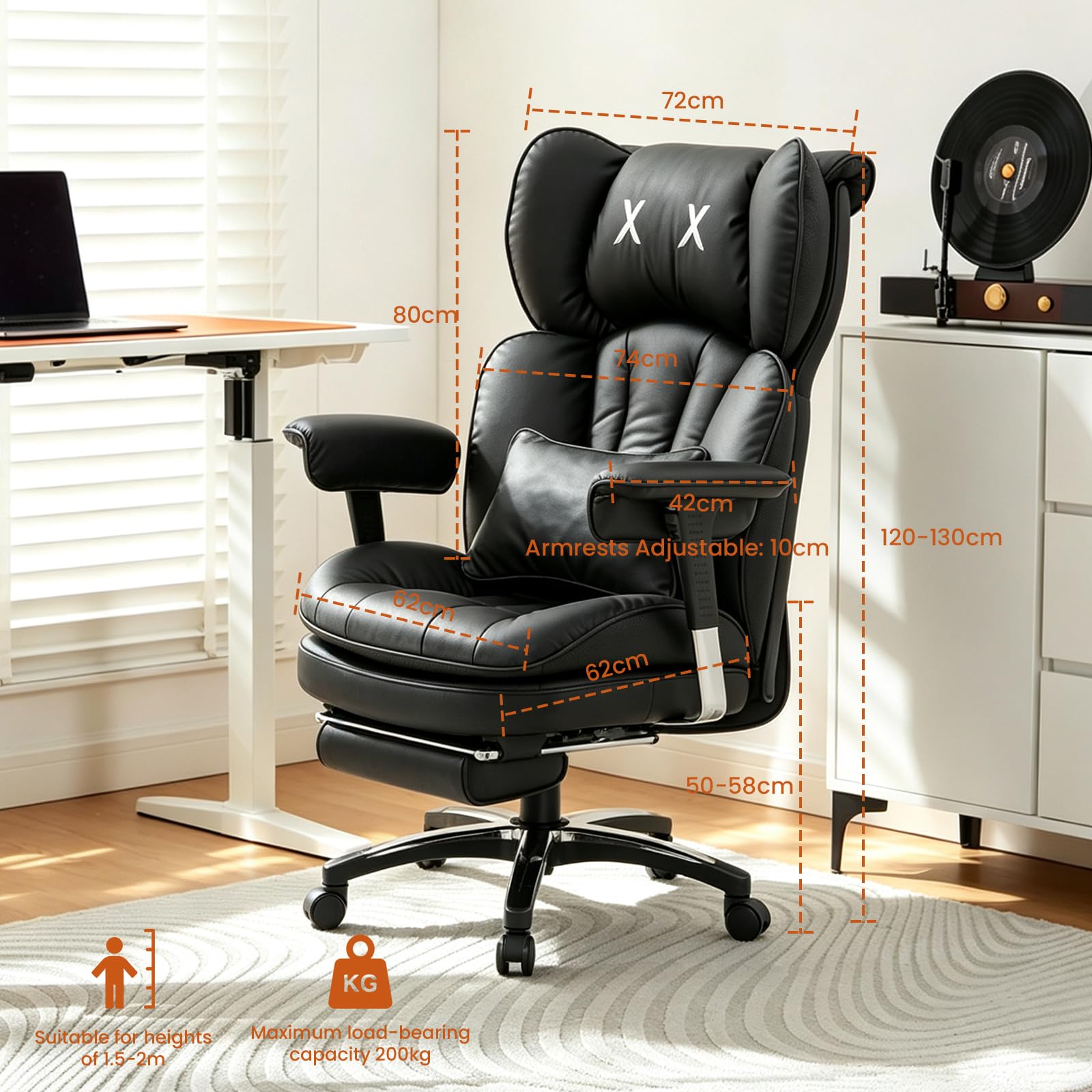 Efomao Fauteuil Gaming Bureau Grande Taille, Chaise Ergonomique en Similicuir PU 200KG, Siège Ordinateur Réglable à Dossier Haut, Pivotant avec Repose-Pieds et Coussin Lombaire