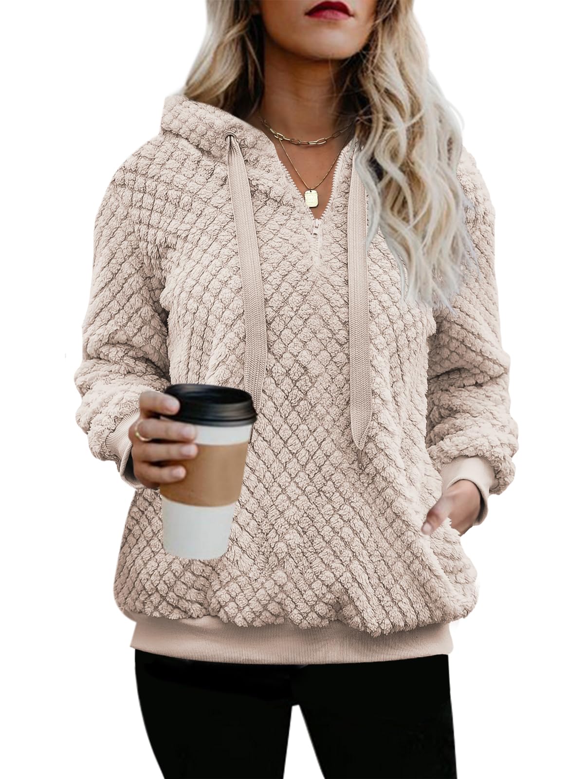 Nirovien Womens Sherpa Pullover Oversized Fuzzy Hoodie Double Fleece Sweatshirts Fluffy Plaid Outerwear Warm Coats