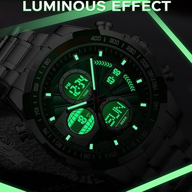 Luxury Stainless Steel Watches for Men Gold Digital Analog Mens Watch