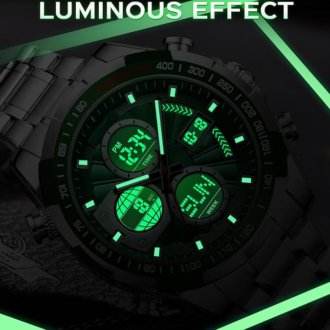 Luxury Stainless Steel Watches for Men Gold Digital Analog Mens Watch