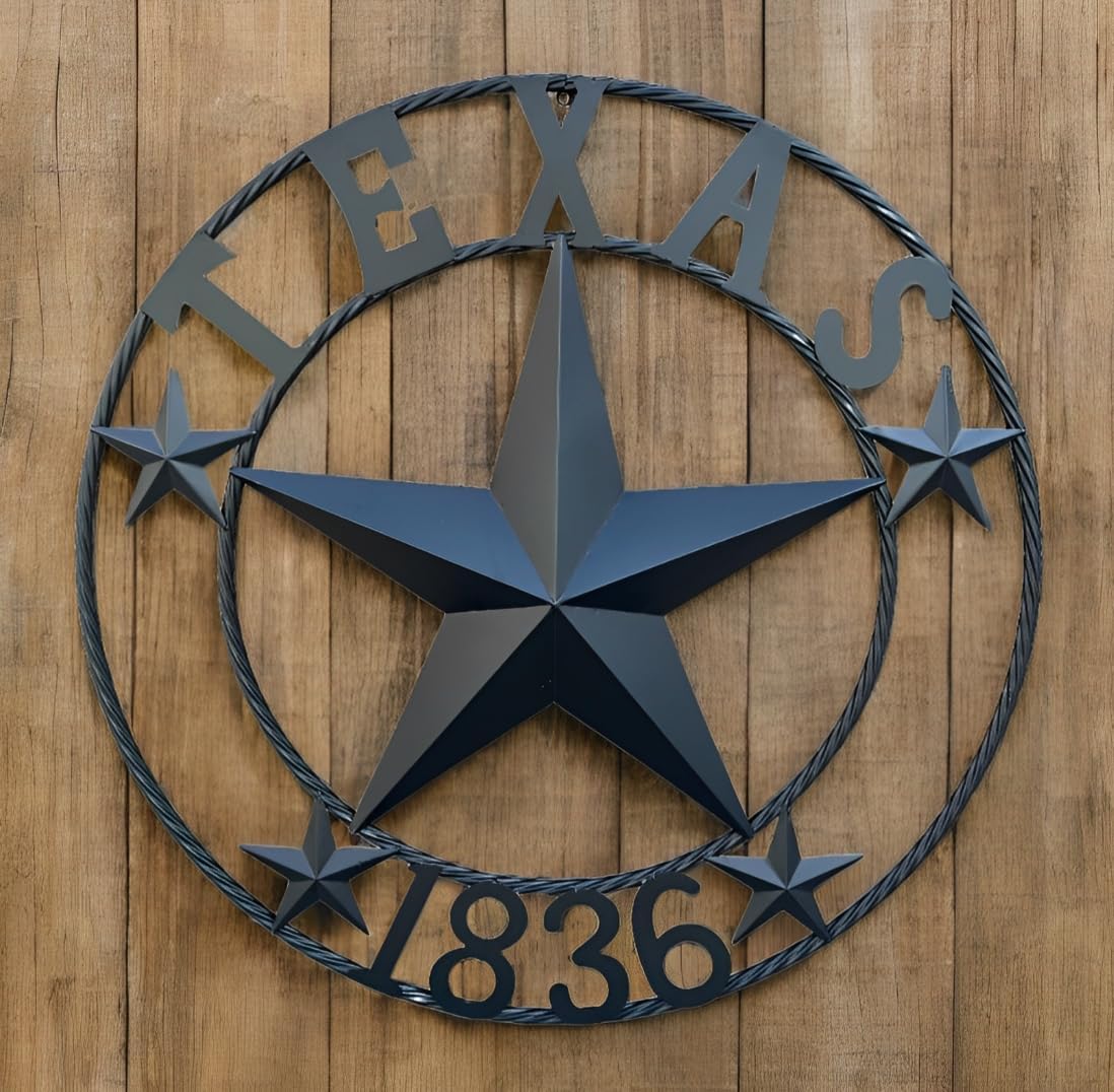 Leutsbyone Texas Star 1836 Metal Wall Decor,Rustic Western Lone Star Emblem, Vintage Texas Independence Sign (Copper, 30" x 30" x 2'')