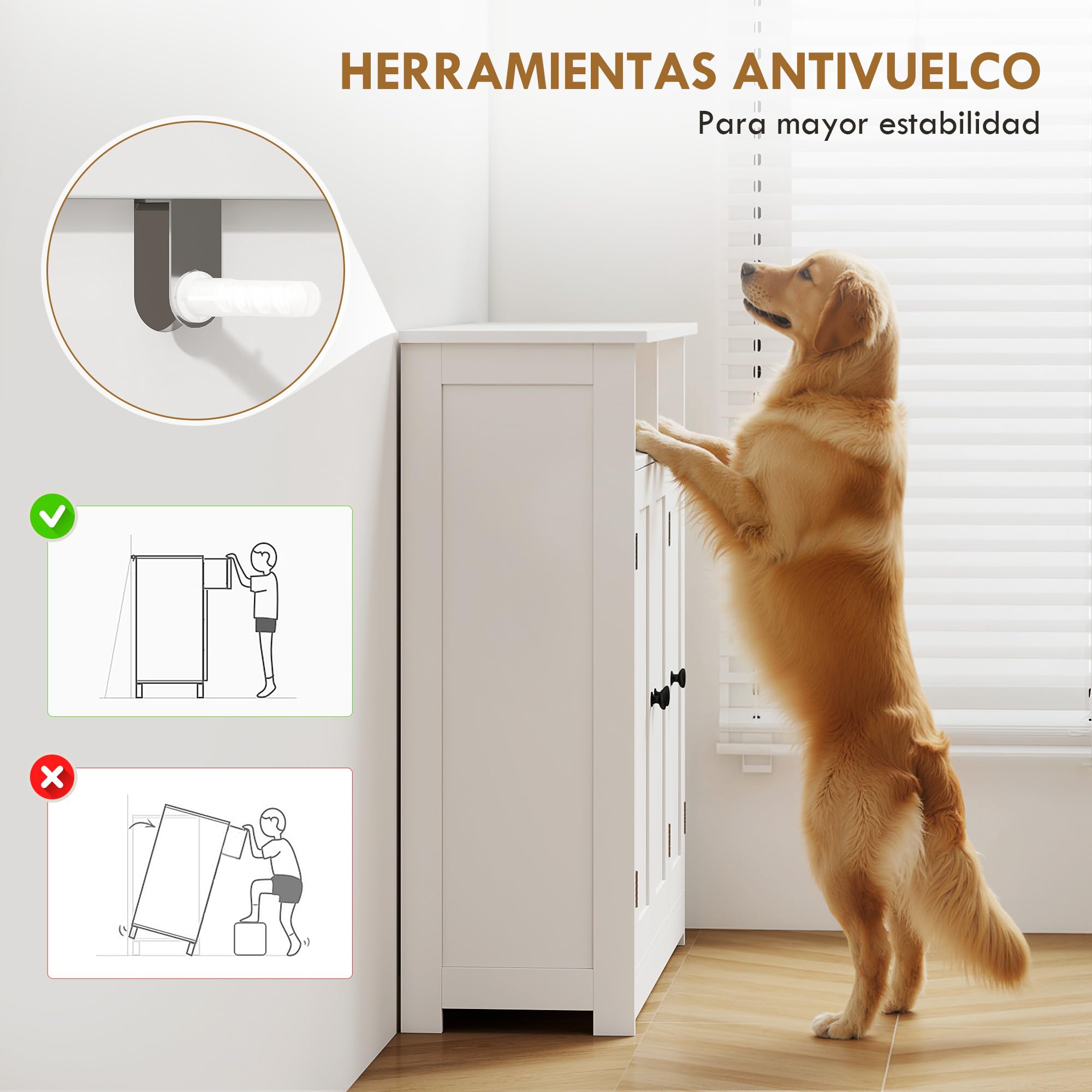 HOMCOM Mueble de Baño Armario Baño Estrecho con 3 Puertas 85x30x85cm Blanco | 2 Compartimentos Abiertos, Estante Ajustable, para Sala de Estar, Cocina