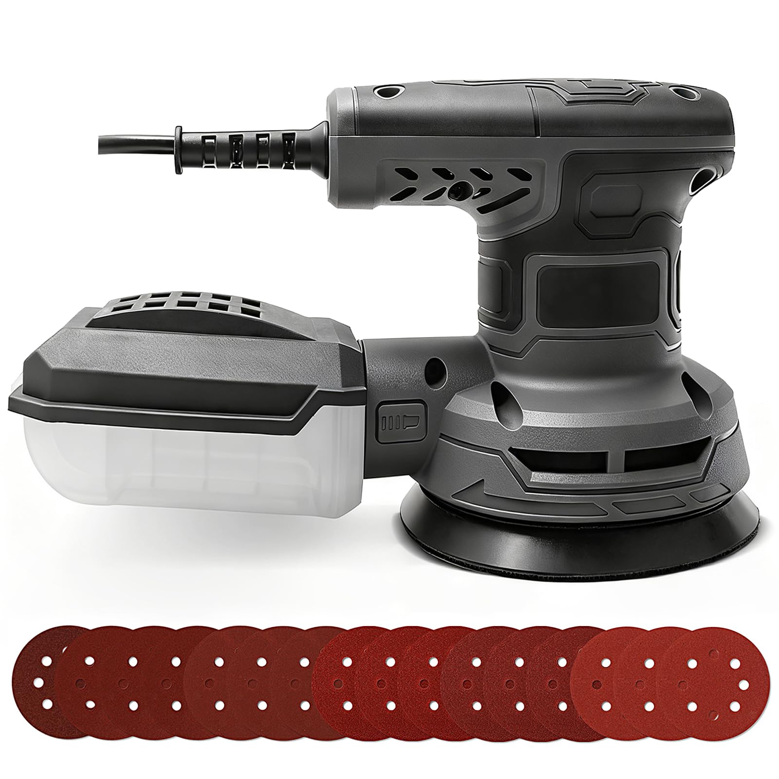 Ponceuse Orbitale Excentrique 320W, 6 Vitesses Réglables (8000–13000 tr/min), Plateau de Ponçage 125mm, 16 Disques Abrasifs, Ponceuse Électrique pour Bois et Métal avec Câble 3m