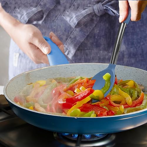 Miniatura 7 de Espátula de silicona y cuchara de cocina, paquete de 5 cucharas y espátulas sólidas y ranuradas de silicona resistente al calor para cocina, mango