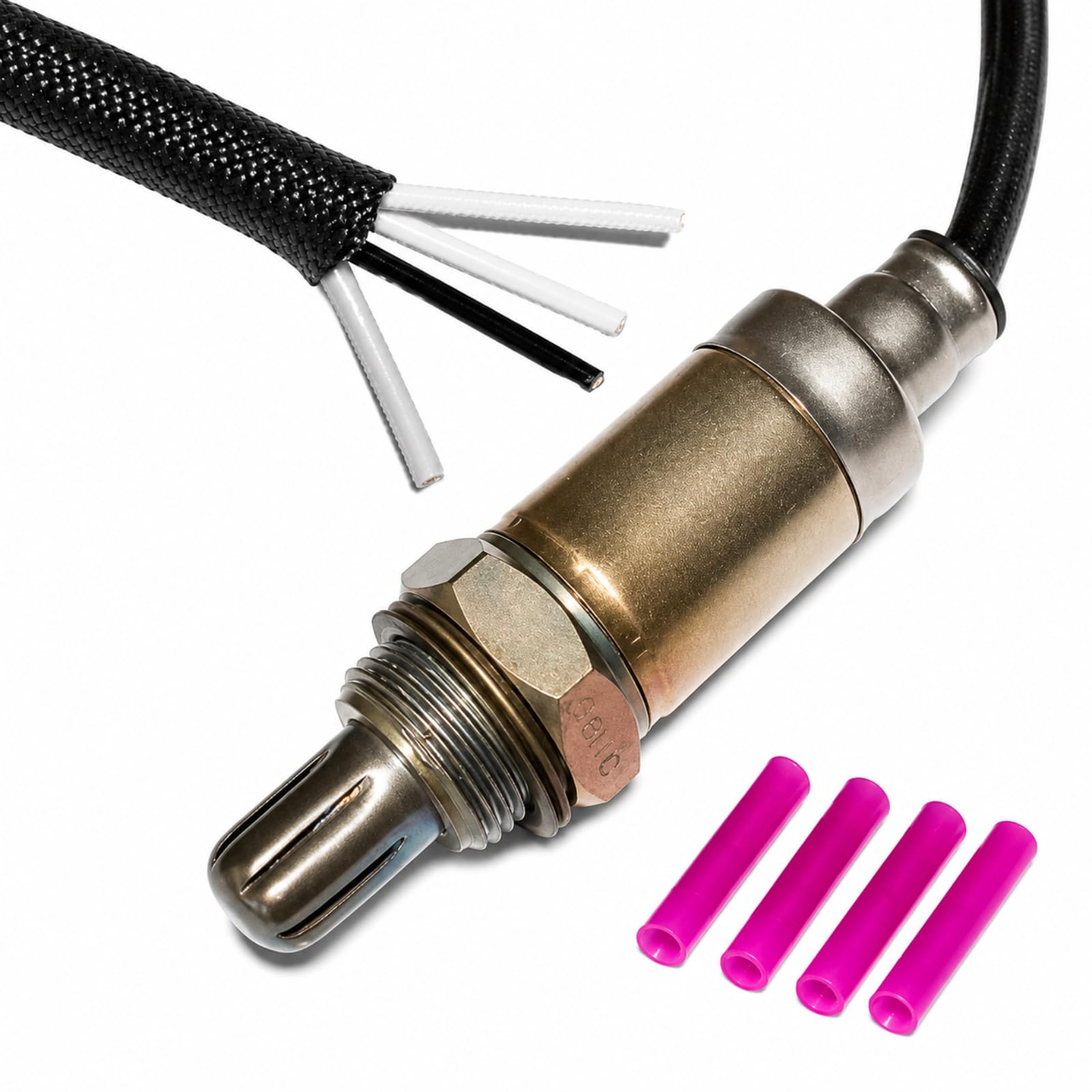 Twowinds - Sonda Lambda Universale 0258006010 (filettatura M18x1,5) - 4 Fili - Sensore di Ossigeno O2 per Sistema di Scarico - 4 Guaine Termorestringenti