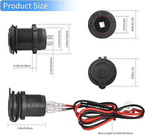 Miniatura 3 de Enchufe para encendedor de cigarrillos de automóvil de 12 V, impermeable y a prueba de polvo, para automóvil, camión, moto, barcos, cuatrimoto