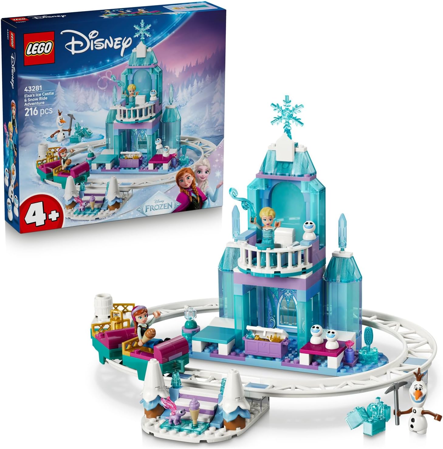 LEGO Disney Princess Karlar Ülkesi Elsa'nın Buz Şatosu ve Kar Kızağı Macerası 43281 – 4 Yaş ve Üzeri Çocuklar için Elsa, Anna ve Olaf Karakterleri İçeren Oyuncak Yapım Seti, Hediye Fikri (216 Parça)