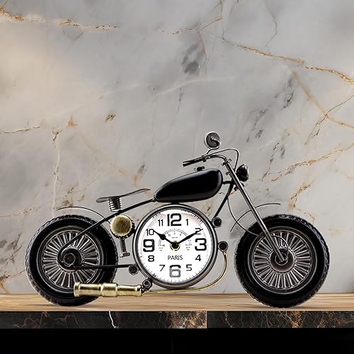 Reloj de pared de metal para motocicleta, reloj de pared decorativo vintage, funciona con pilas, regalo de motocicleta rústica para el día del