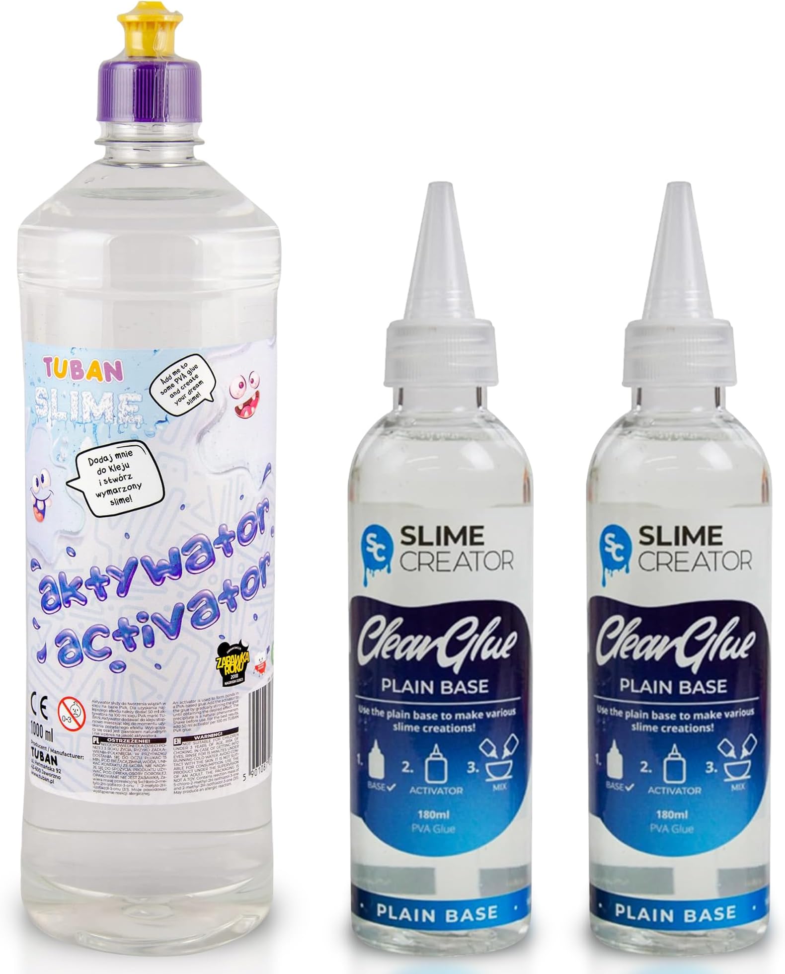 Slime Making Kit With Activator Solution 1000ml & PVA Glue 360ml - Clear Liquid Activator for PVA Glue - Complete Set for DIY Crafts, Sensory Play & Creative Projects