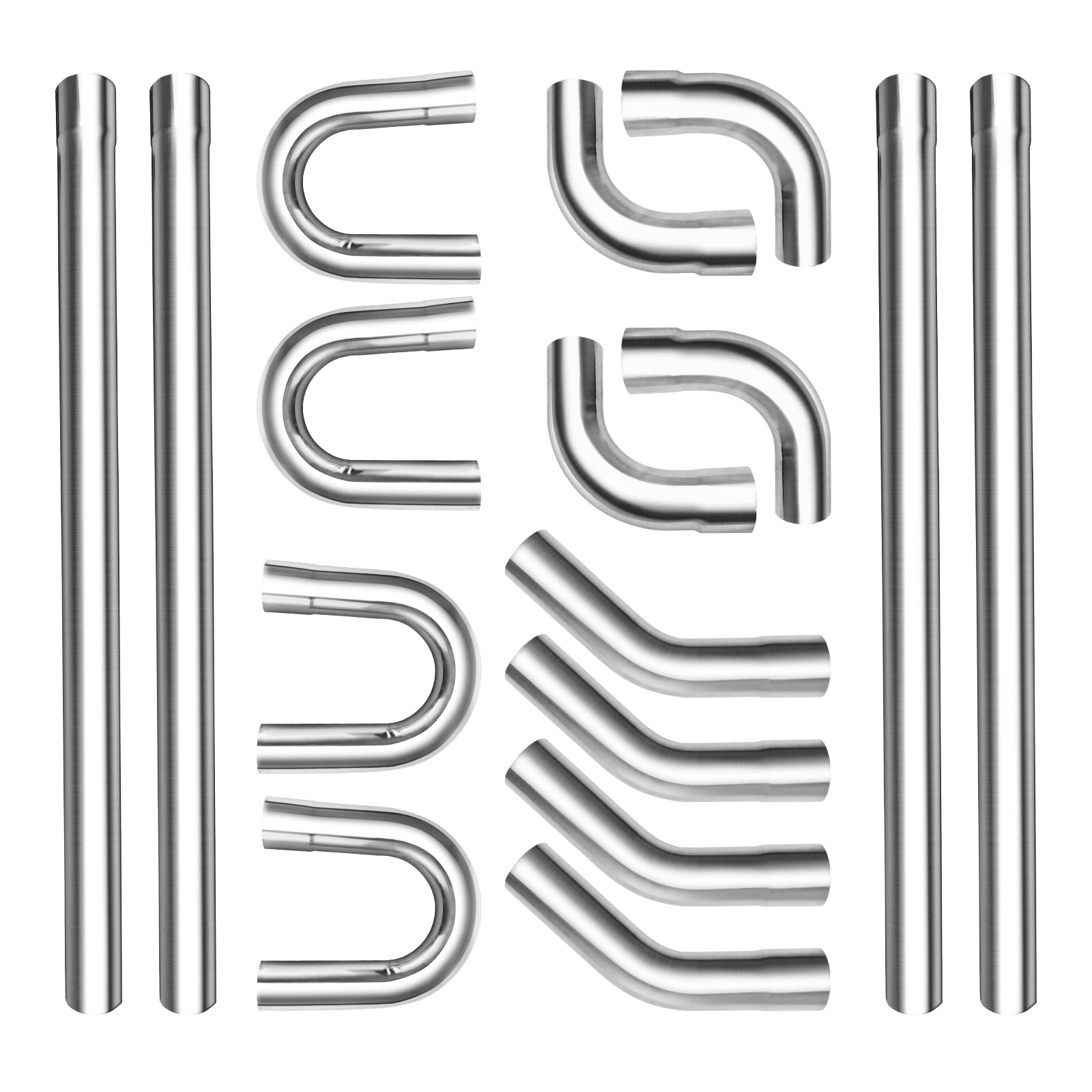 ZonCar3" Exhaust Tubing Pipe Kit,DIY Custom Exhaust Pipe Kit,Stainless Steel Mandrel Bend Pipe Straight and U-Bend Kit,Universal Fit,16PCS
