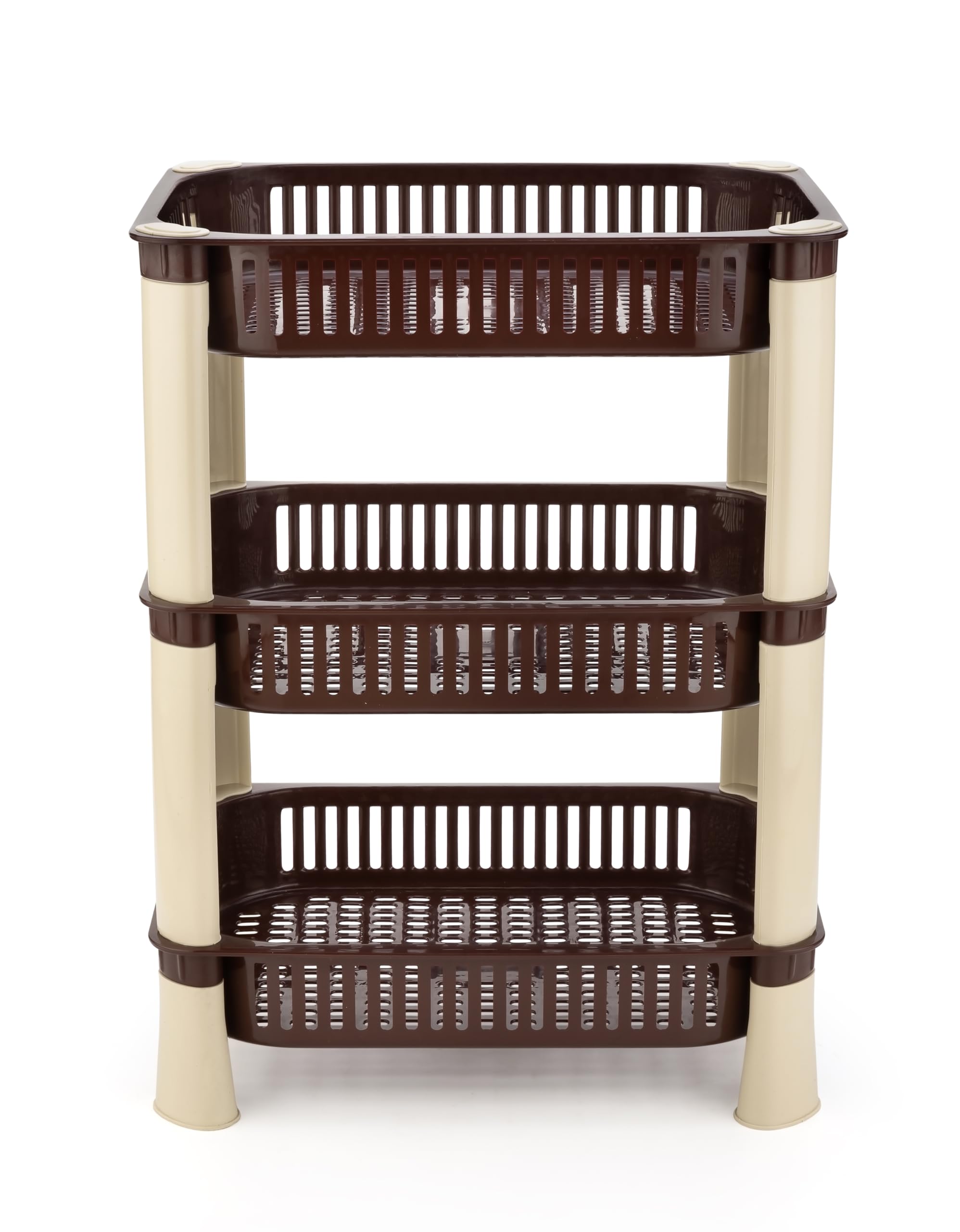 U-Max Multi Purpose Shelf Racks - 2mm Thick Brown 3 Layer PP Plastic Organizer Space Saver Folding Rack for Kitchen, Office or Home with Quick & Easy Assembly