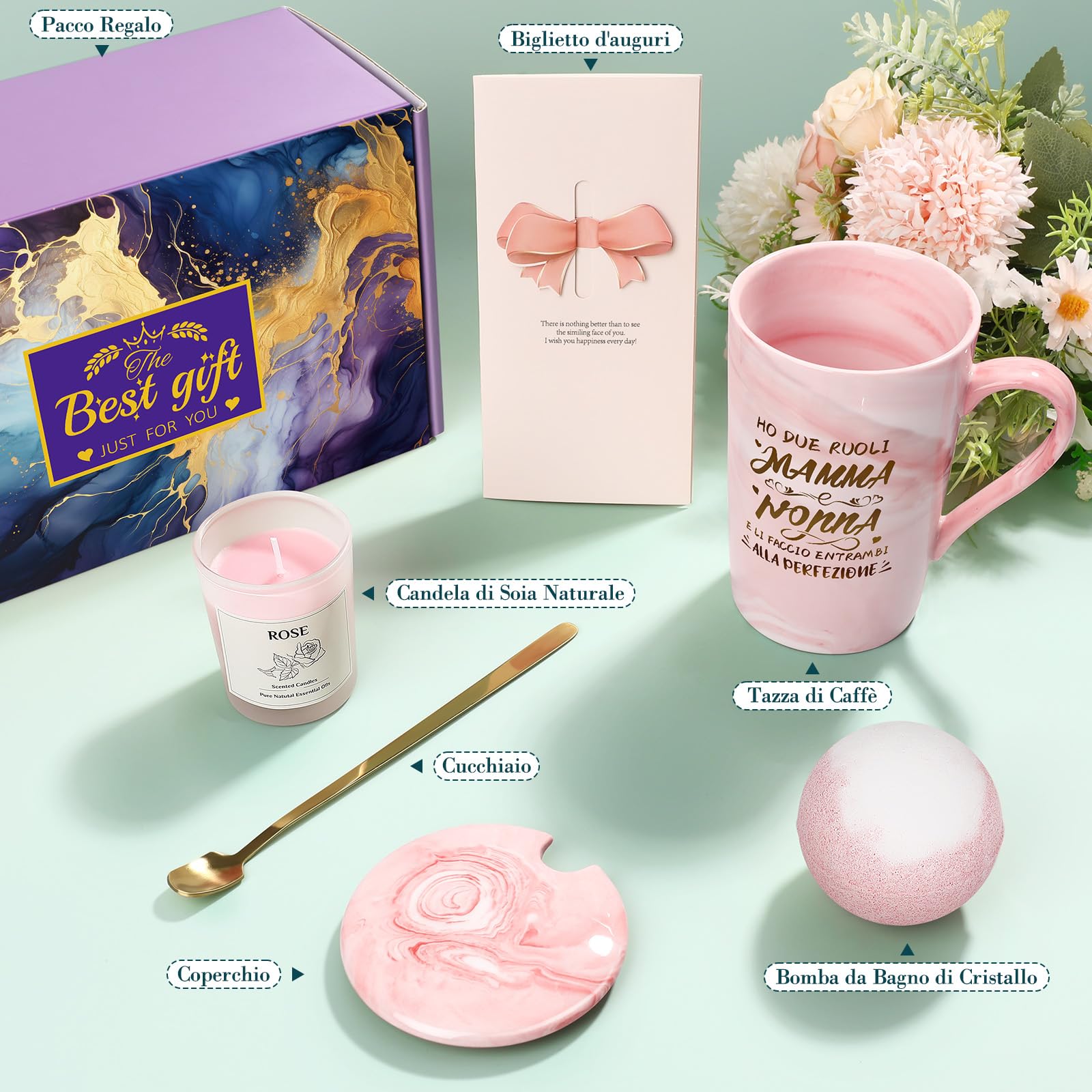 YIKILYLIFE Regalo Nonna Natale, Regalo Nonna Compleanno Tazza in Ceramica Marmo 14Oz, Regali Nonn-a Natale Creazioni Artigianali Creative Regali