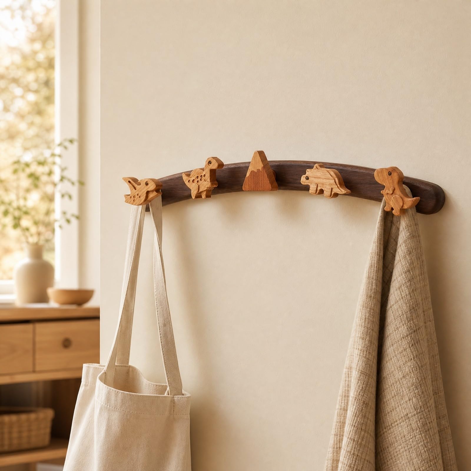 Colgador Infantil con Dinosaurios Ahorra Espacio Perchero con Figuras Dinosaurio Talladas Robusto Perchero Pared para Puerta