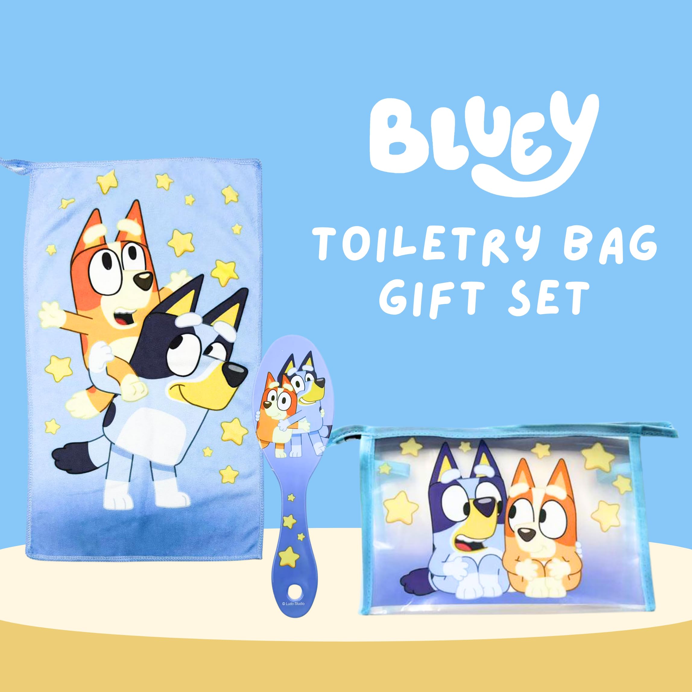 Bluey Borsa da Toilette per Bambini con Spazzola e Asciugamano