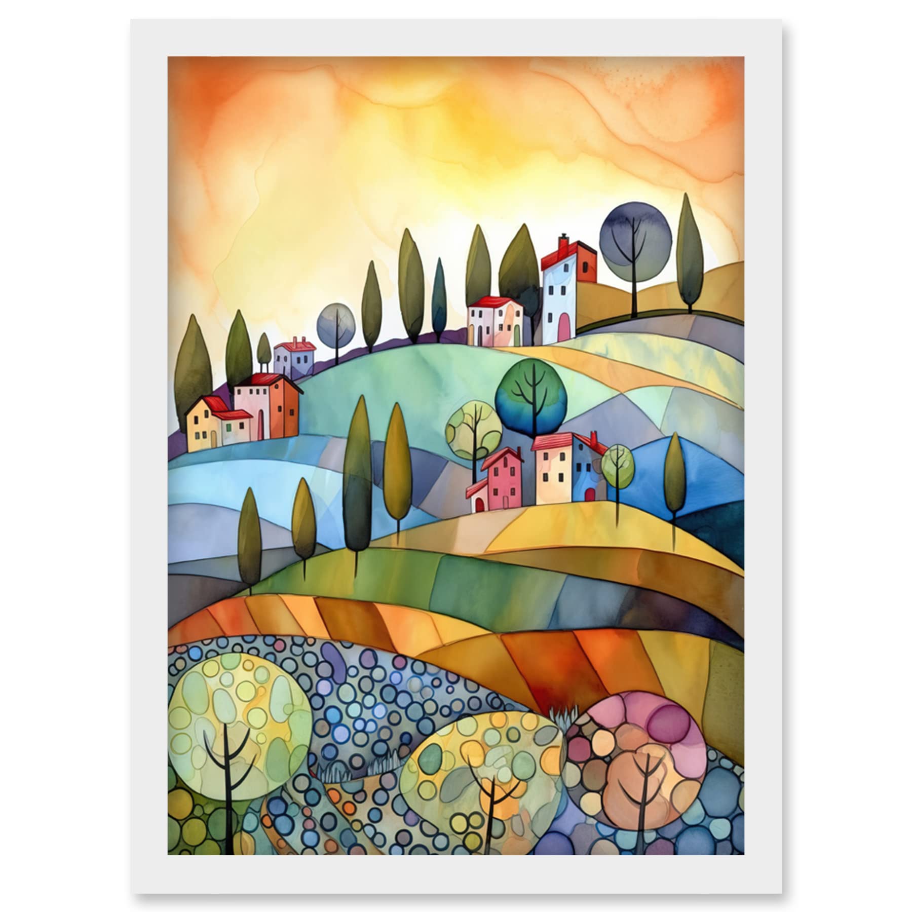 Artery8 Italian Countryside Midsummer Landscape Folk Art Artwork Framed Wall Art Print A4
