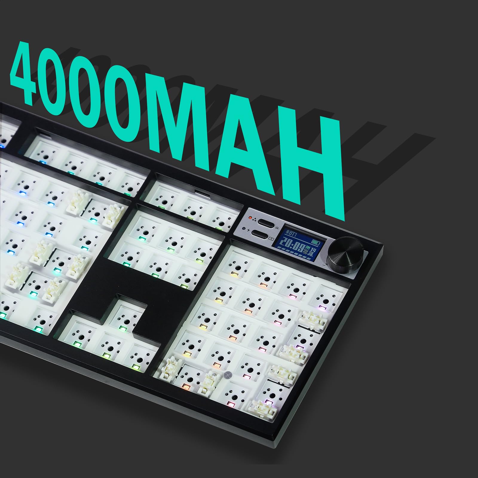 GMK104 - Kit de teclado mecánico de tamaño completo con pantalla y perilla, VIA programable HotSwap inalámbrico BT5.0/2.4G/Tipo-C montado en junta PCB Barebones personalizado, kit de bricolaje