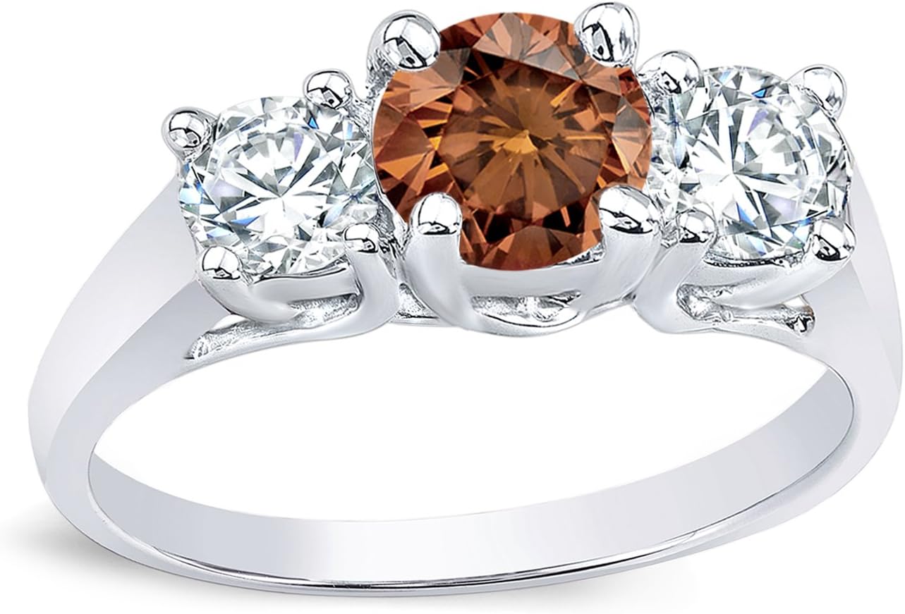 14k Gold Round-cut 3-Stone Brown Diamond Engagement Ring (1 1/2 cttw, Brown, H-I, I1-I2) Size 4-9