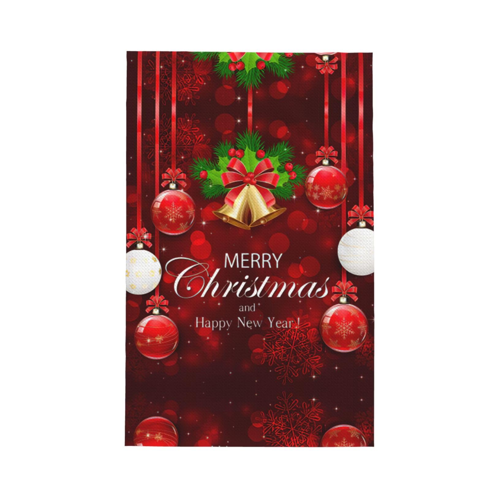 XXahnbm Christmas Ball Golden Bell Print Waffle Kitchen Towel,Absorbent Hand Towel