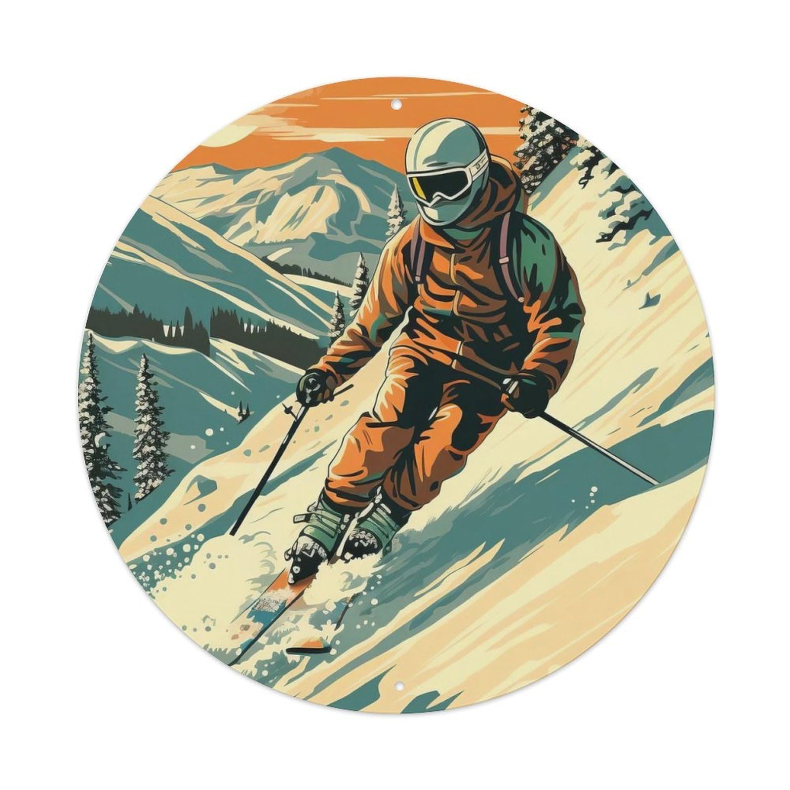 Extreme Sports Orange-Grey Skiing Speedster Metal Tin Sign