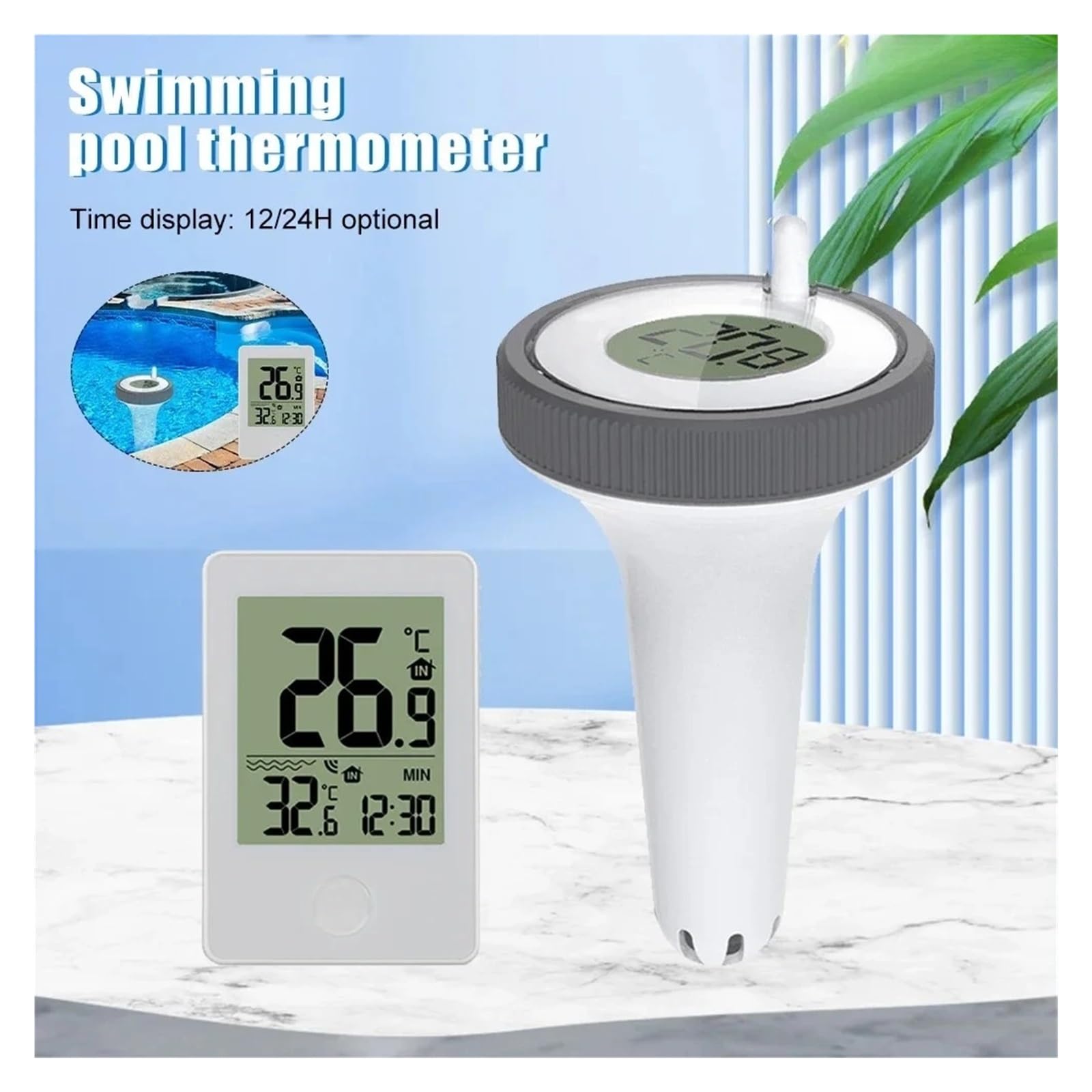 Wassertemperatur Thermometer Schwimmendes Digitales Poolthermometer, Kabelloses Outdoor-Poolthermometer, Schwimmbad, Badewasser, Spas, Aquarien, Fernbedienung, Zeituhr