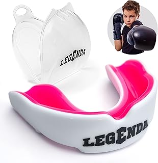Legenda Sports Mouth Guard for Kids (w/ Case), Professional Mouthguard for Boxing, MMA, Karate, Football, BJJ, Martial Arts, Rugby, Lacrosse, Hockey (White-Pink)