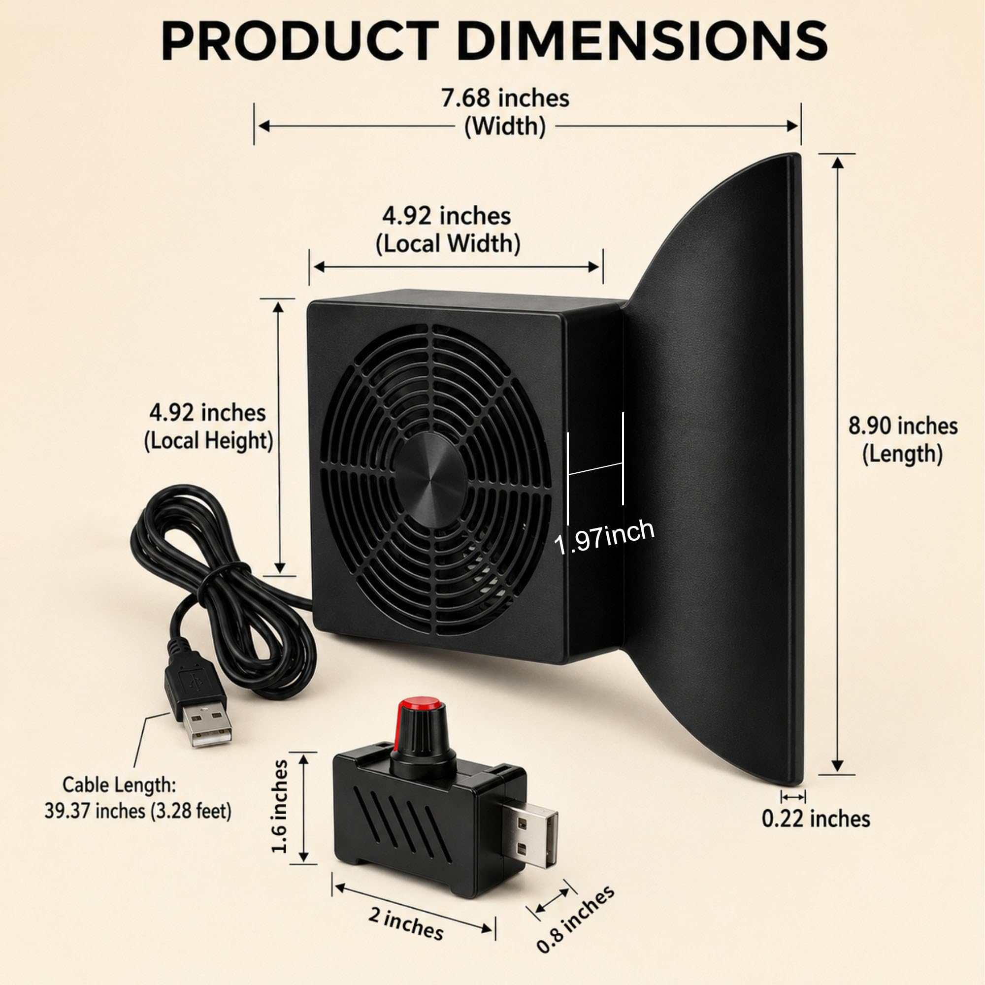 Ventilateur de refroidissement pour armoire, alimentation USB 5 V, installation sans perçage pour armoire AV, home cinéma, boîtier électronique, ventilateur d'échappement de 120 mm avec contrôleur de