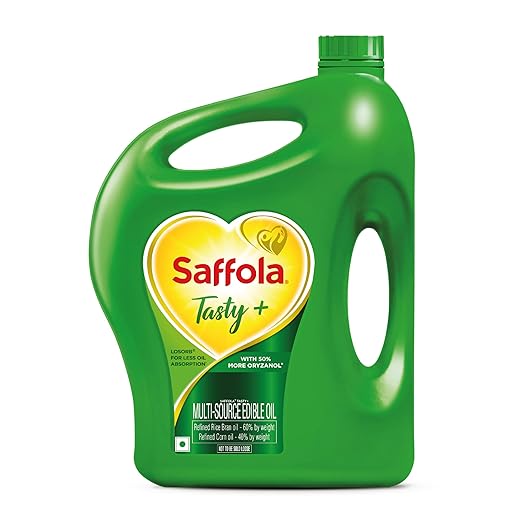 Saffola Tasty Refined Oil|Blend of Corn Oil & Rice Bran Oil|Cooking oil|Pro Fitness Conscious Edible Oil 5 Litre Jar