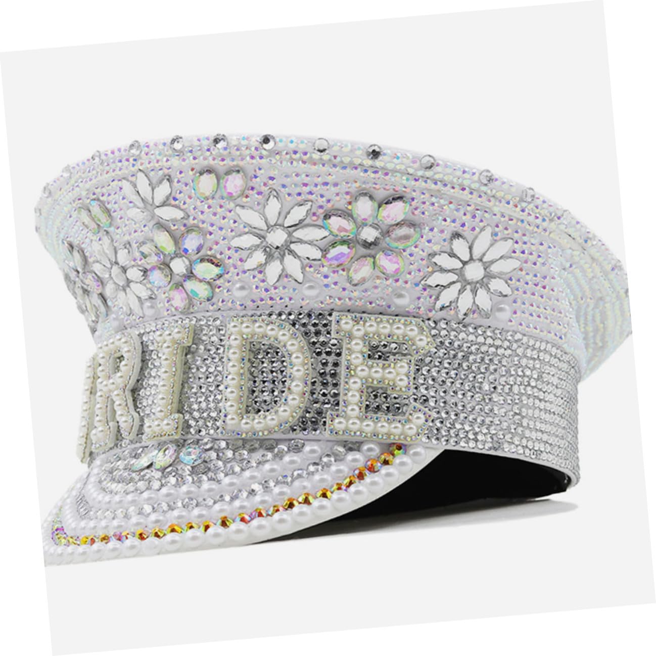 IMIKEYA Sombrero de Novia Gemas de Imitación, Sombrero de Capitán Ajustable para Despedida de Soltera y Boda, Accesorio Brillante para Fiesta y Evento Especial