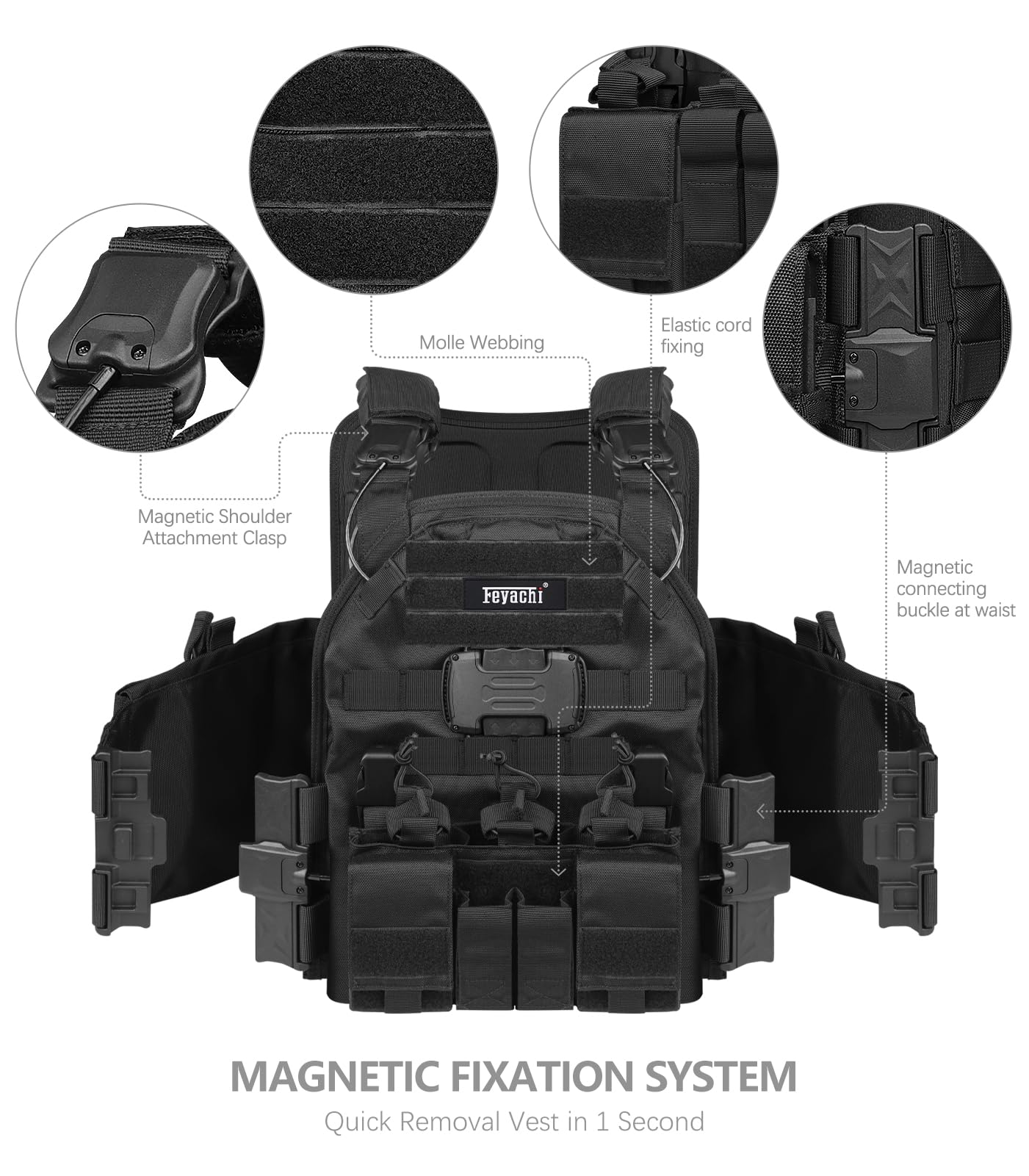 Feyachi Taktische Weste Plattenträger mit Einhand-Schnellverschluss | TM-20 Airsoft Weste, kompatibel mit Schutzplatten, Molle Leichte Einsatzweste für Airsoft, Paintball, Jagd & Outdoor