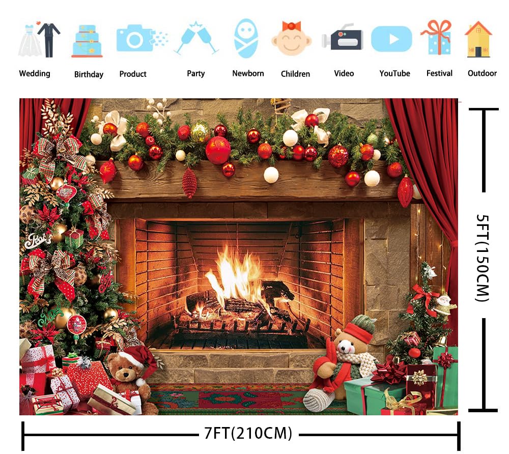 Weihnachts-Fotohintergrund Mit Kamin & Baum – Rustikale Holzoptik Für Fotos & Videos