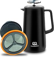 Vista 1 de PortableAnd 34oz Double Vacuum Insulation Large Silicone French Press Coffee Maker with Silicone Ring, Stainless Steel, Perfect for Camping, Travel