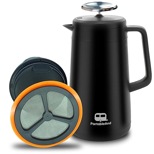 PortableAnd 34oz Double Vacuum Insulation Large Silicone French Press Coffee