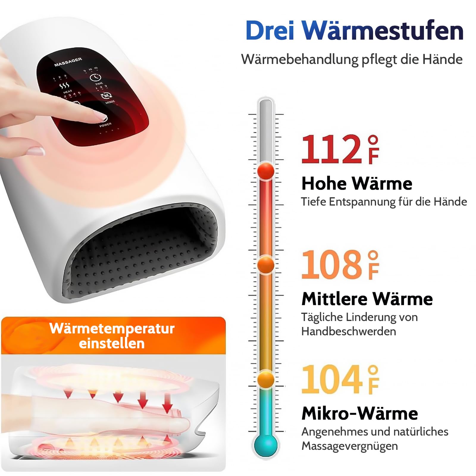 Handmassagegerät mit Wärme und Kompression, Elektrische Handmassage Schmerzlinderung für Handgelenk & Finger