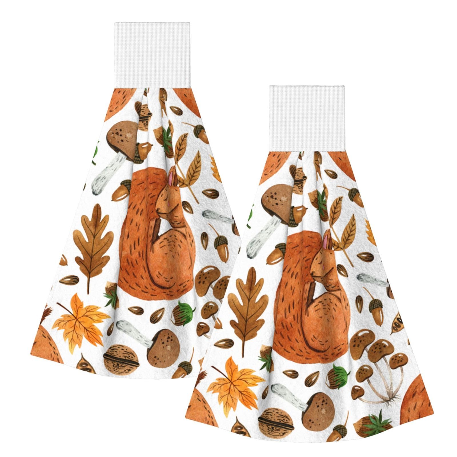 DOPKLNA Squirrel, 2 Pcs Hanging Coral Fiber Hand Towels for Bathroom, Absorbent Kitchen Towels