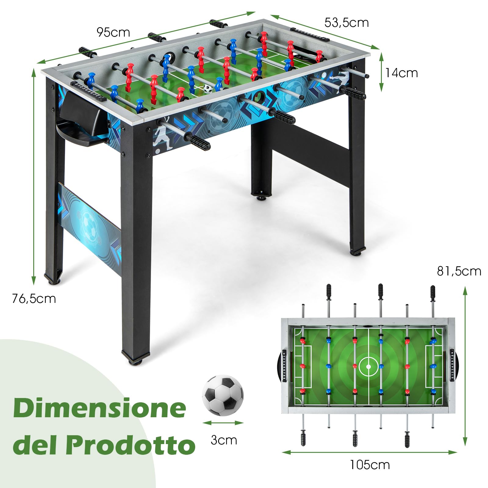 GYMAX Set da Gioco Calcio Balilla, Tavolo da Calcio con 2 Palloni, Manico Liscia, 18 Giocatori, Campo da Calcio, Tavolo da Calcio per Adulti e Bambini per Attività Familiari, Competizione di Gioco