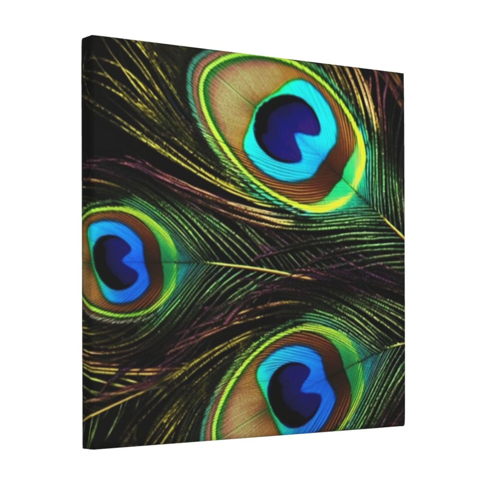 KLOPH Peacock Feathers Canvas Wall Art for Living Room 12"x12" Modern Artwork Painting for Bathroom Hanging Canvas Prints Aesthetic Wallart for Bedroom Kitchen Office Wall Decor