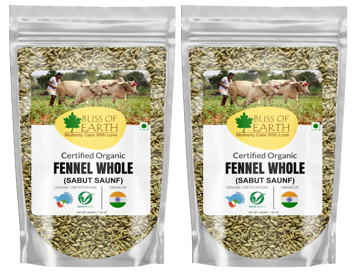 Bliss of Earth Certified Organic Fennel seed (Saunf) Indian Spice Fresh & Sweet Great for Weight loss | digestive health or Cooking (2x200gm)
