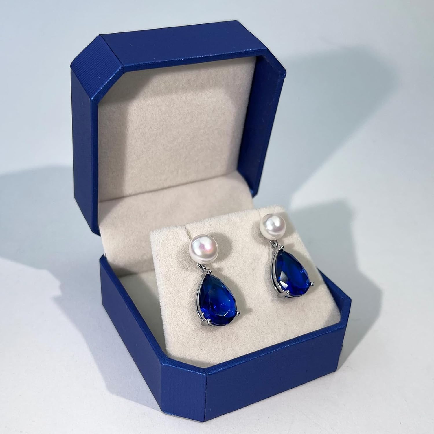 YAMI Pearl Earrings for Women, 925 Sterling Silver Studs 10 * 14mm Pear Shaped Colored Zircon Birthstone Drop Dangle Earrings, 8-8.5MM Freshwater Cultured Pearl Jewelry Gifts - Image 6