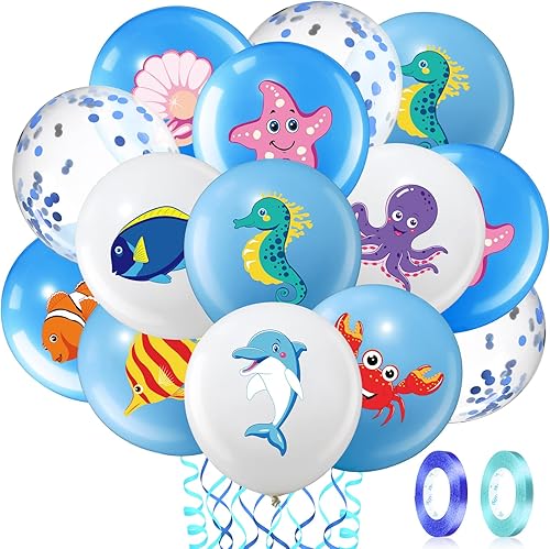 50 globos de animales marinos decoración de fiesta, globos de látex para fiesta de cumpleaños bajo el mar, temática oceánica para niños y niñas,