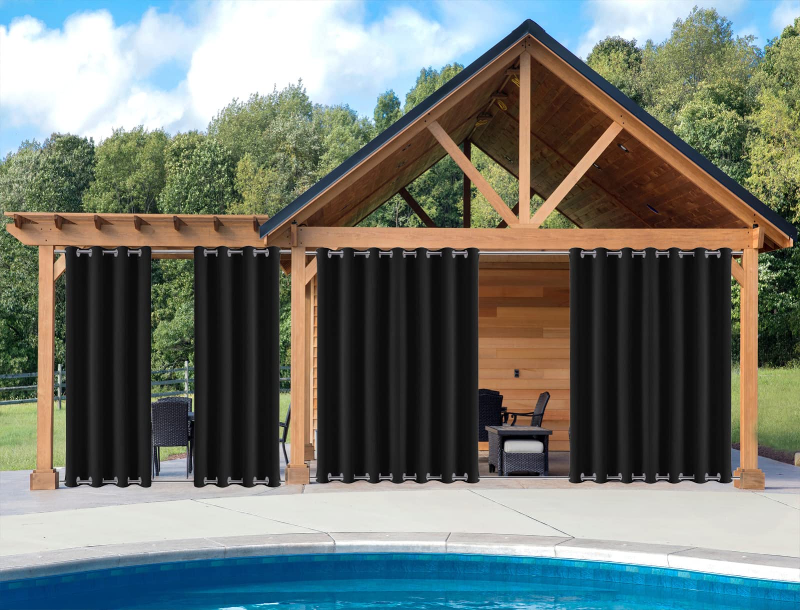 GZQIAWY Outdoor Patio Curtain Weighted Waterproof Drapes Blackout Thermal Insulated Privacy Curtains for Gazebo Porch Balcony Garden [1 Panel,130 in x 70 in (W x L),black]