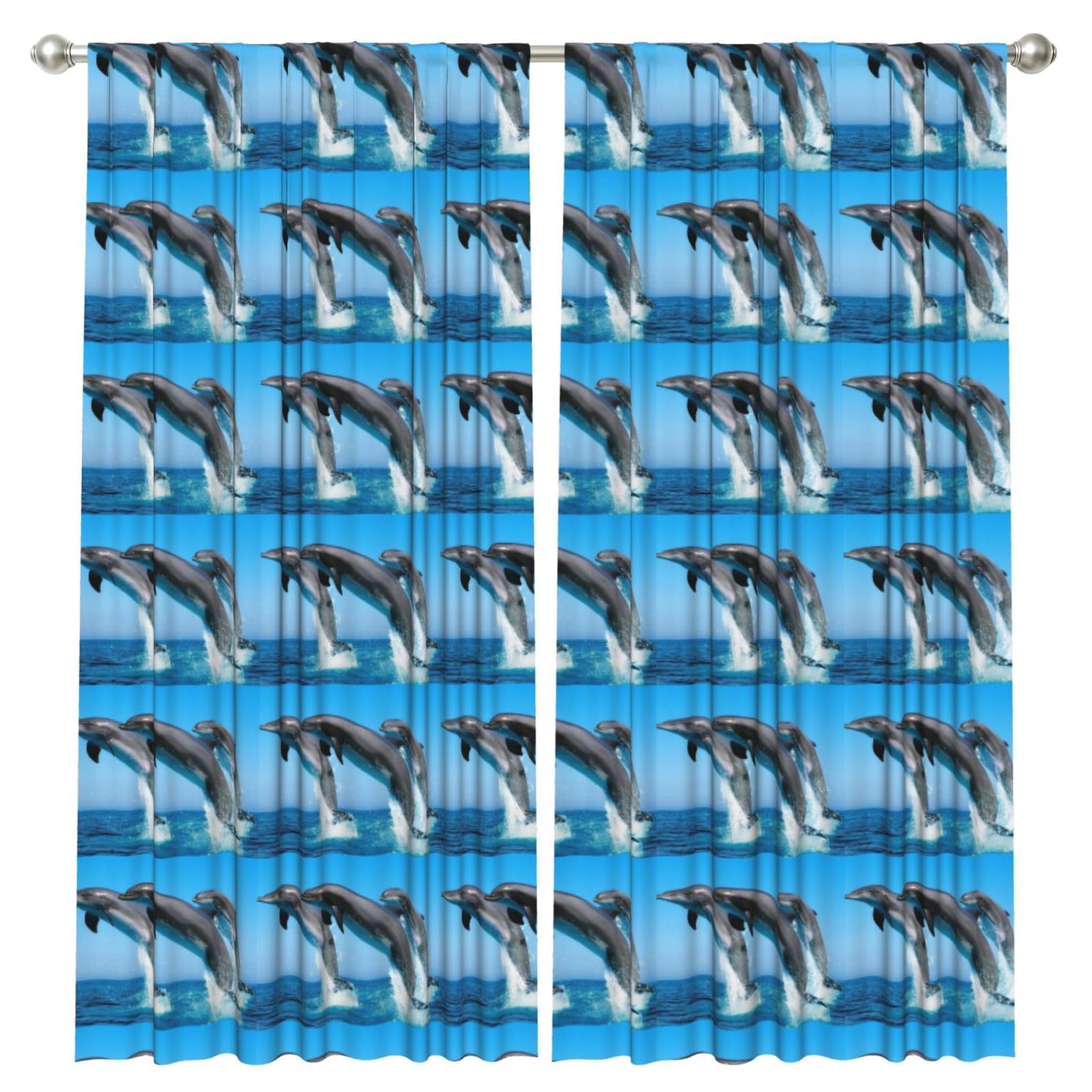 InOmak Dolphins Jumping Winter, 2 Panels Window Curtains 52 x 84 Inch Blackout Curtains for Living Room Bedroom