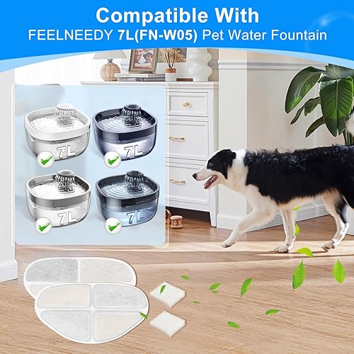 Miniatura 2 de Paquete de 6 + 6 esponjas de filtro y bomba de repuesto para fuente de agua para perros, compatibles con fuentes de agua potable FEELNEEDY de 7L1.8