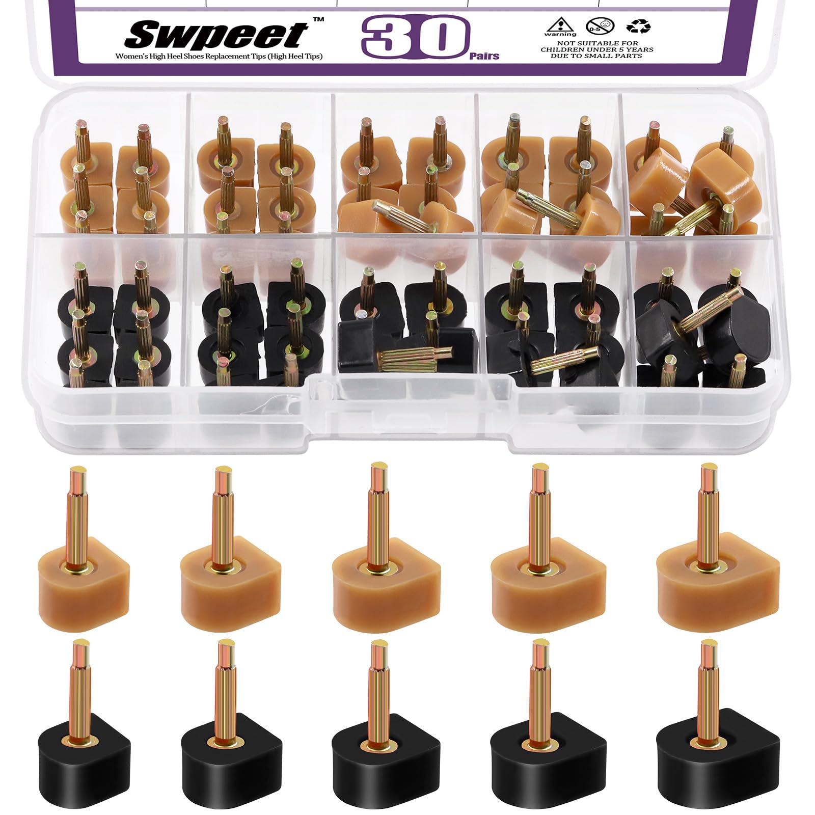 Swpeet Swpeet 30 pares de 5 tamaños para zapatos de tacón alto para mujer, puntas de repuesto, en forma de U, protectores de talón que reducen el ruido, antideslizantes, perfectas para bodas, carreras,