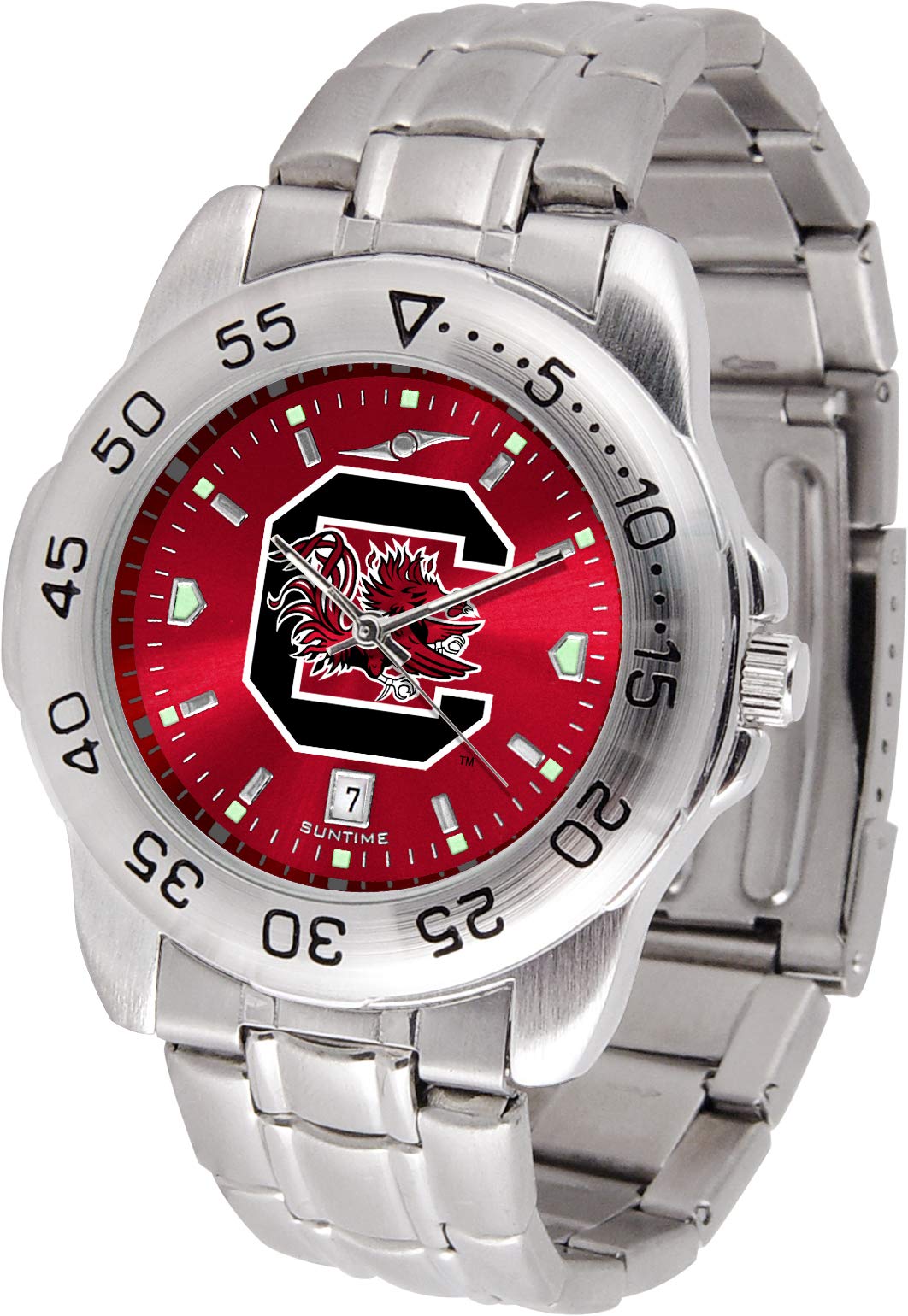 SunTime Men's NCAA Team Sport Watch, 20mm Stainless Steel Strap, Reflective Shiny Dial with Date
