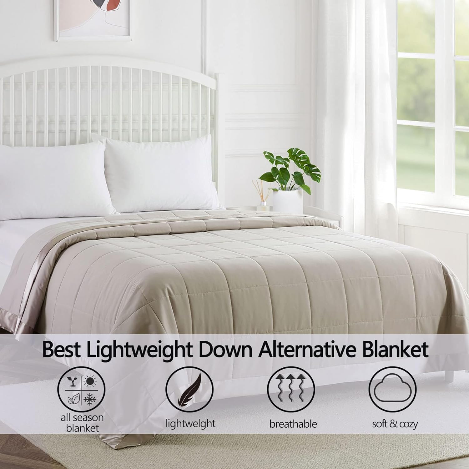 COMFLIVE Down Alternative Blanket - Queen Size Blanket with Satin Trim - Bed Blanket for All Seasons - Winter Summer Comfort Soft 90"x90" (Light Gray, Full/Queen) - Image 5