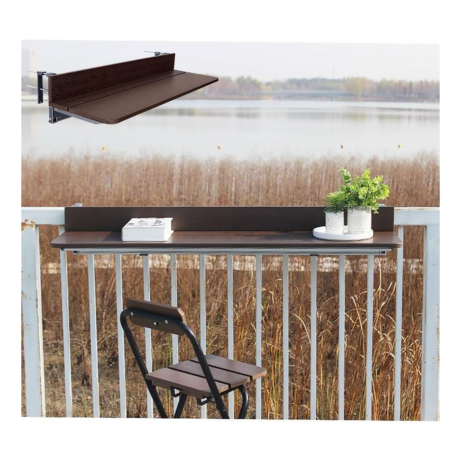 Tavolo da balcone regolabile,Tavolino da Balcone Pieghevole,2/5 Altezze Regolabili,Tavolo Tavolino da Ringhiera Salvaspazio,per Patio, Portico, Terrazza(L100*w27cm/L39.4*W10.6IN)