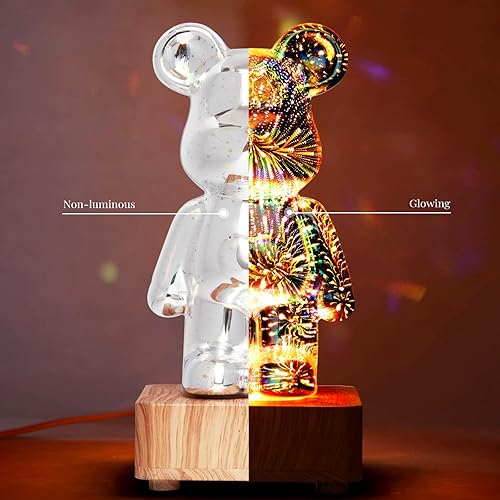 Miniatura 2 de Luz de oso de fuegos artificiales 3D proyección de oso colorido decoración de habitación luces de noche de cristal lámpara de mesa tridimensional